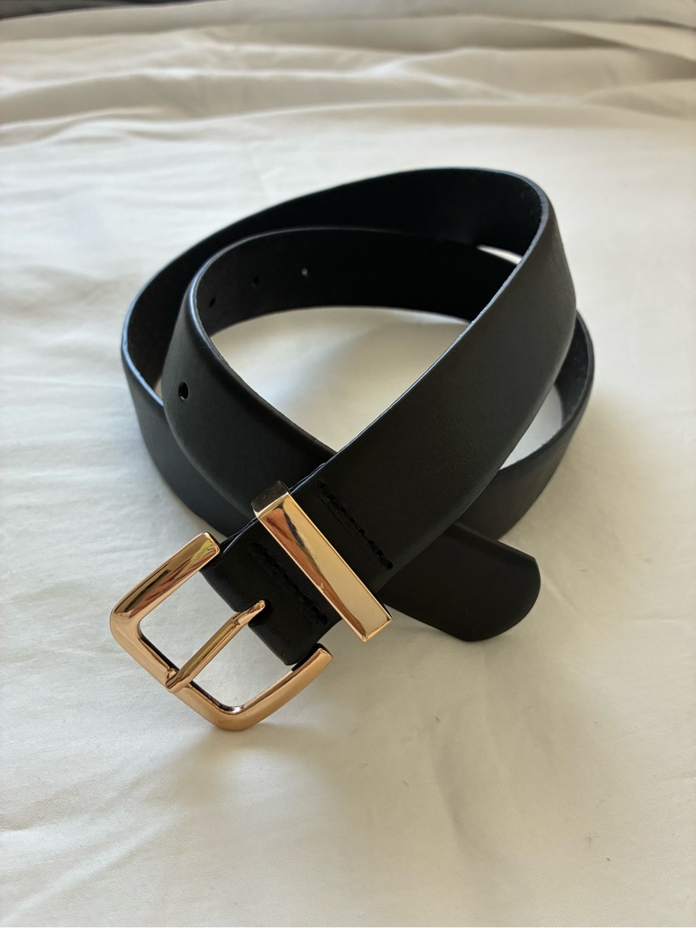 Anthropologie Black Leather Belt with Gold Buckle
